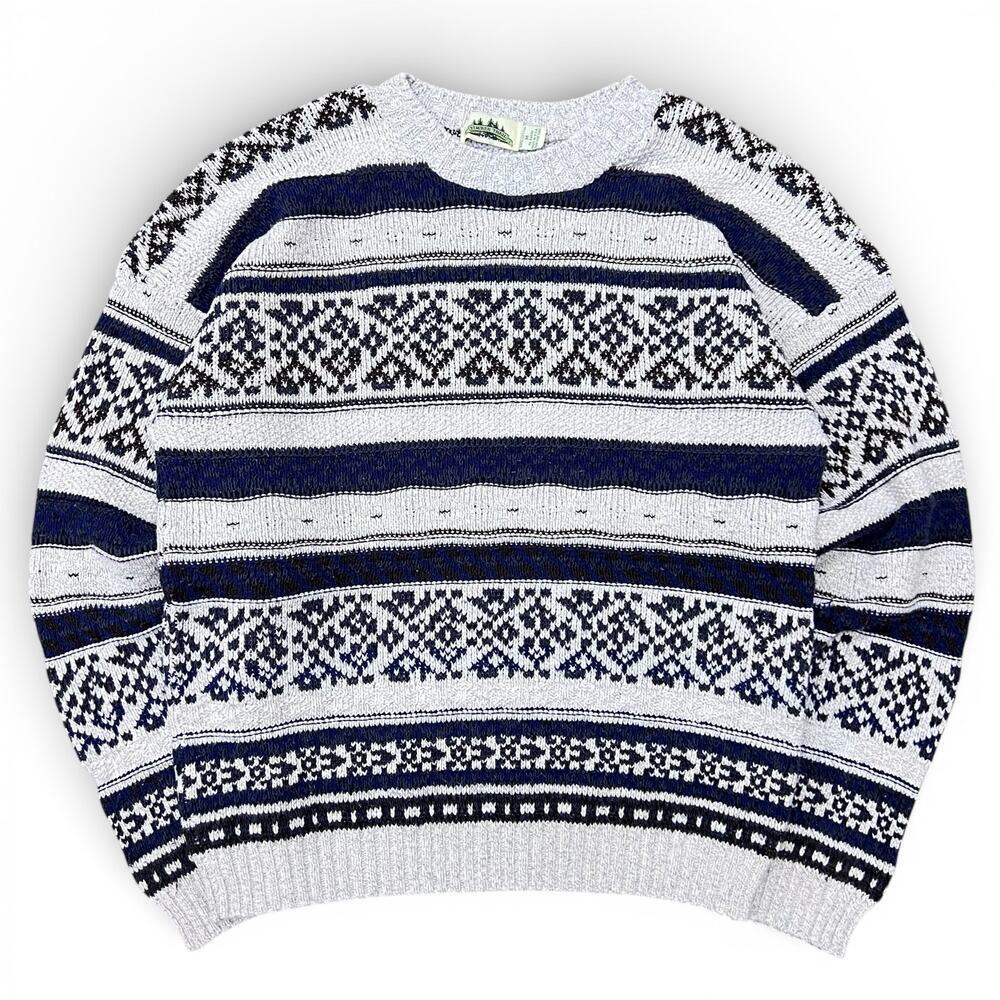 Vintage 90s Timber Trail Geometric Pattern Festive Sweater Fair Isle Aztec Gray